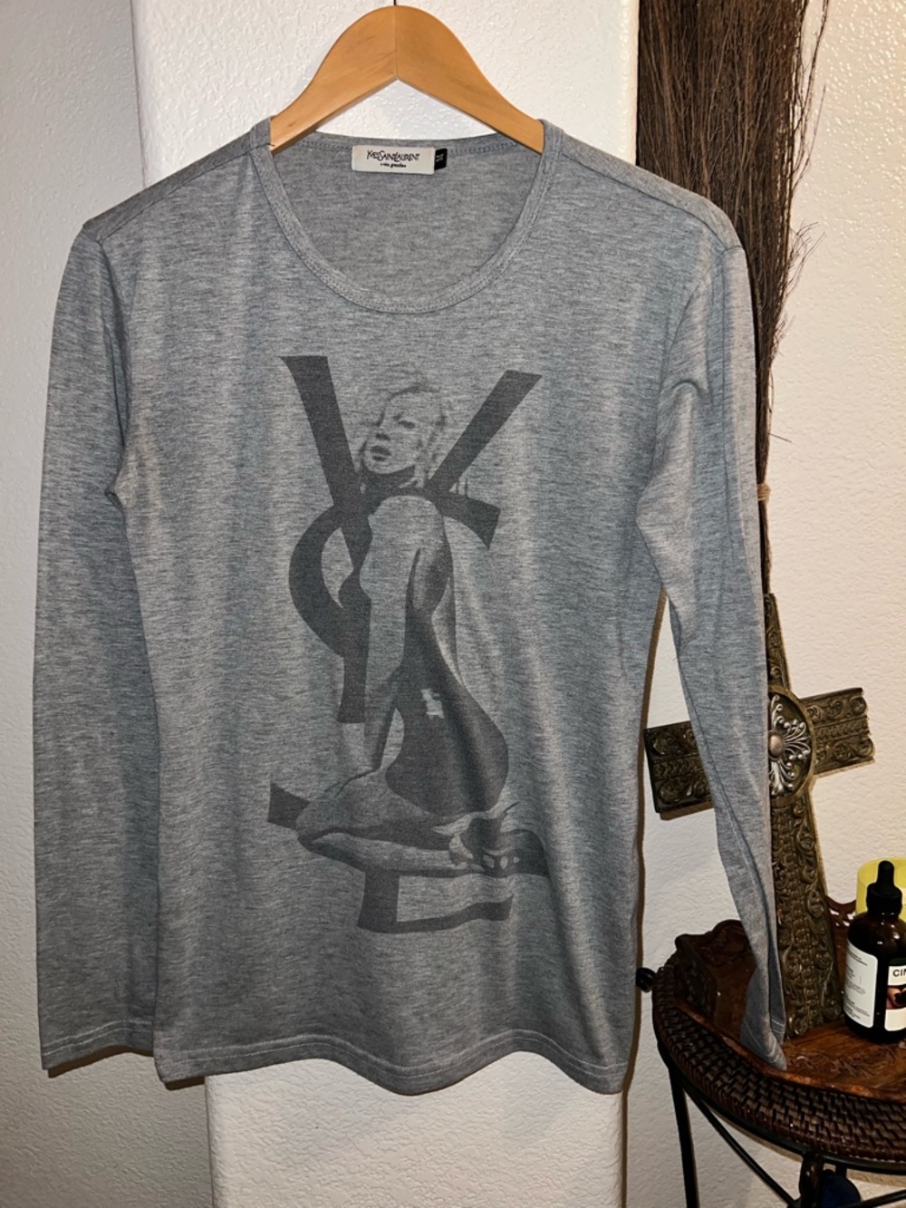 Yves Saint Laurent Gray Crewneck Long Sleeve Tee